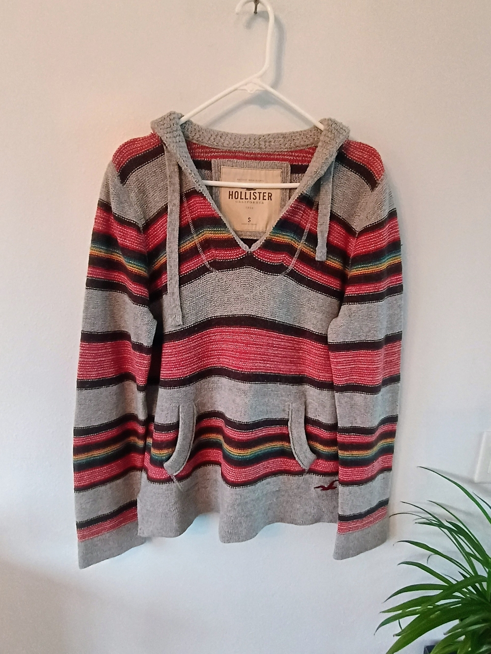 Hollister California Baja Hoodie Sweater Small Wool Blend Striped Y2K Surf